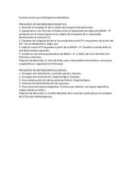 Examen Primer Parcial Bioqu Mica Metab Lica Pdf