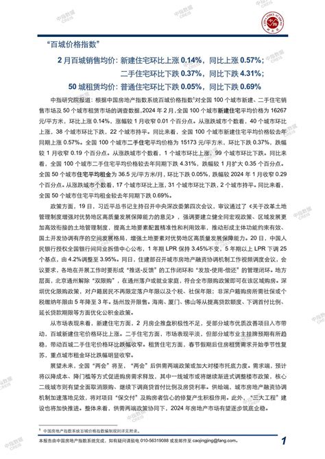 《中国房地产指数系统百城价格指数报告（2024年2月）》 中指云