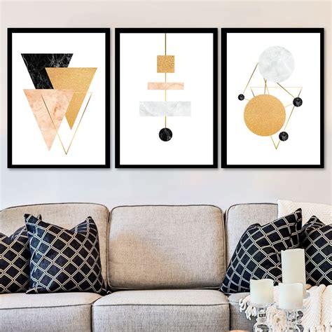 Quadros Com Formas Geométricas - Conjunto de 3 Quadros Decorativos para Sala Formas Geométricas II ...