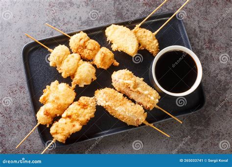 Kushikatsu Or Kushiage Is A Japanese Dish Of Deep Fried Skewered Meat