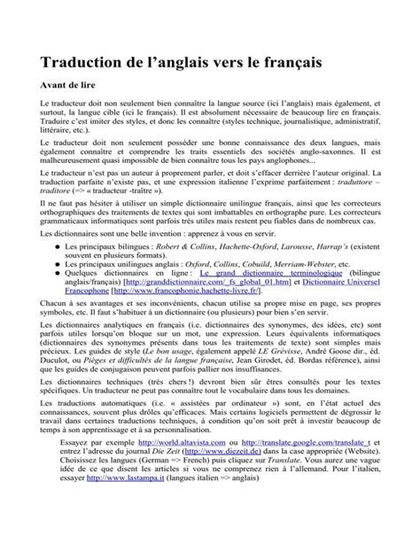 Traduction de l`anglais vers le français