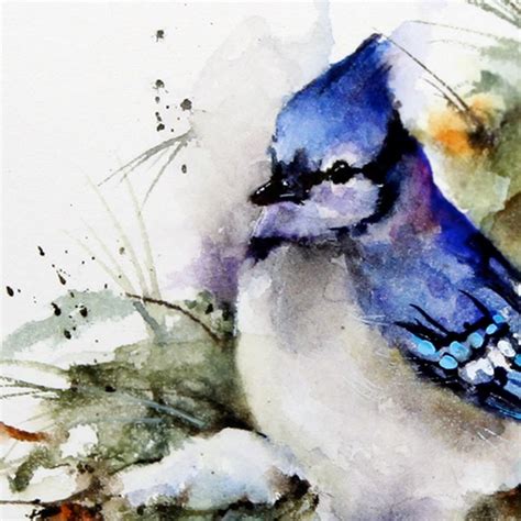 Blue Jay Winter Watercolor Print By Dean Crouser By Deancrouserart