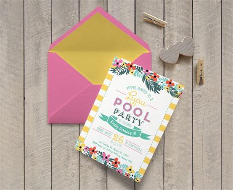 Luau Pool Party Birthday Invitation Printable X Yellow And Teal