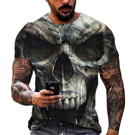 Cheap Fashion Skull Graphic 3d Print Men T Shirt Summer O Collar Short Sleeve Street Oversized T