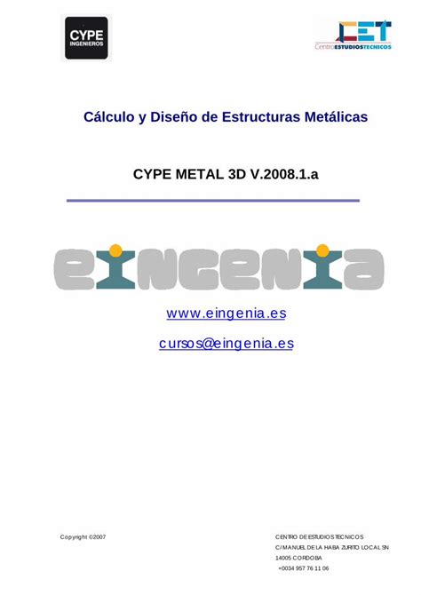 PDF Cálculo y Diseño de Estructuras Metálicas CYPE METAL 3D V