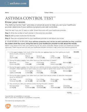 Fillable Online Asthma Control Test Fax Email Print Pdffiller