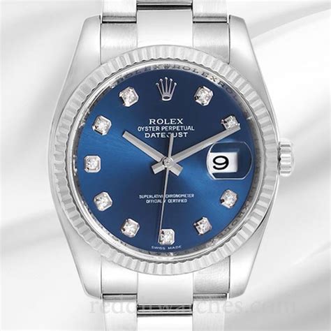 Rolex Datejust Bldo Uomini Oysterlock Quadrante Blu Tono Argento