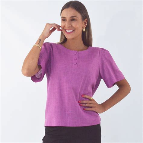 Blusa Cambraia de Algodão Gatos e Atos Violeta Pole Modas