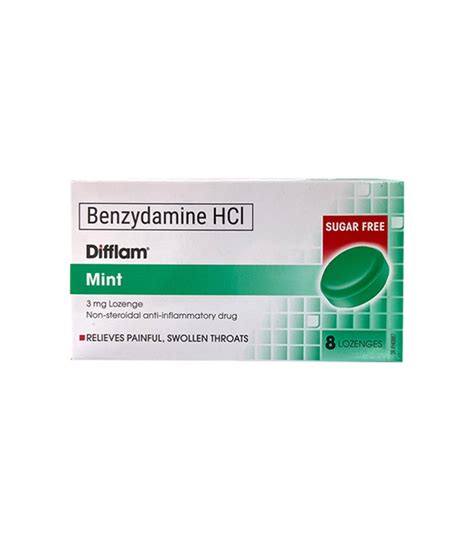 DIFFLAM BENZYDAMINE HCL 3MG SUGAR FREE MINT 8 LOZENGES 8S