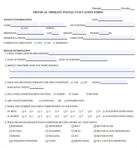 Sample Physical Therapy Evaluation Forms