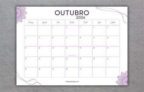 Calendário Outubro 2024 💜 Imprimir