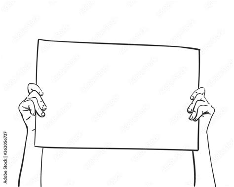 Hands Holding Blank Banner Vector Sketch Hand Drawn Illustration