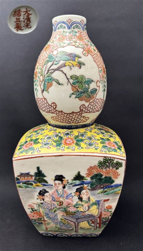 【目立った傷や汚れなし】大清光緒年製 花鳥 美人 童絵 楼閣紋 花入り 古美術 中国美術 花瓶 色絵 華道 飾壷の落札情報詳細 Yahoo