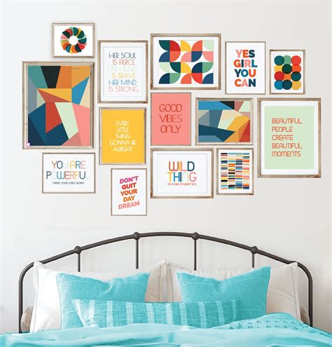 20 Teen Room Wall Art Set, Girl Room Colourful Wall Decor, Rainbow ...