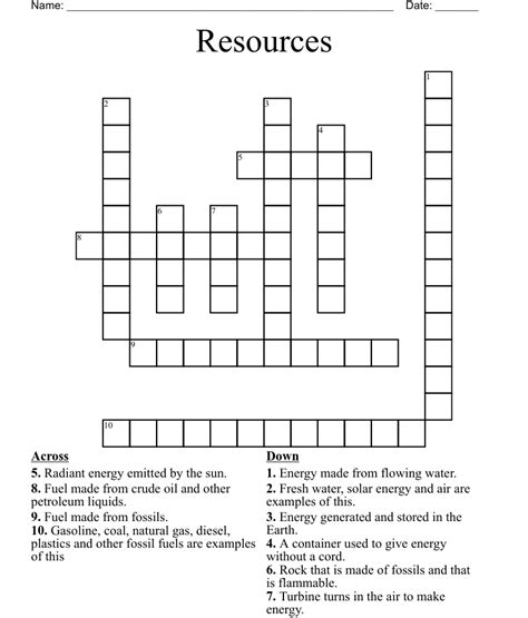 Energy Resources Crossword Wordmint