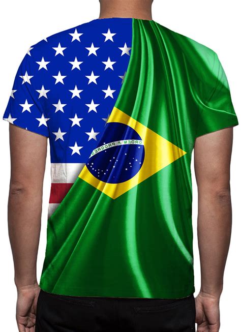 Camiseta Bandeira Do Brasil E Dos Estados Unidos Elo