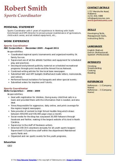 10 Sports Coordinator Resume Samples And Templates For 2025