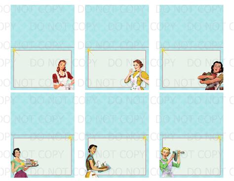 Printable Diy Retro Housewife Bridal Shower Fold Over Place Cards 6