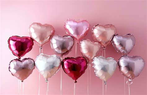 AI Generated Numerous Heart Shaped Foil Balloons On Pink Background