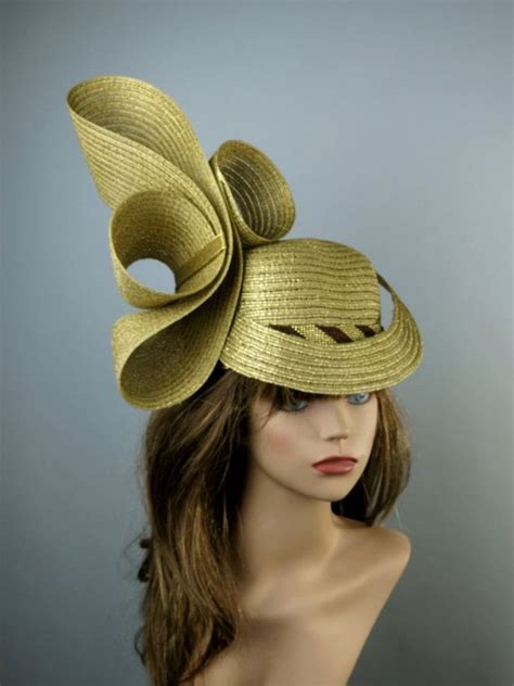 Gold Head Piece Kentucky Derby Headband Gold Bridal Coctail Hat Couture