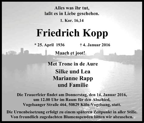 Traueranzeigen Von Friedrich Kopp Wirtrauern