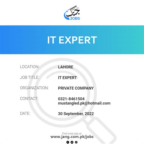 It Expert Job Private Company Jobs In Lahore 52734