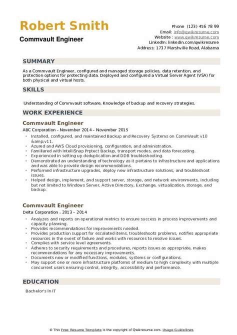 10 Commvault Engineer Resume Samples Templates For 2025