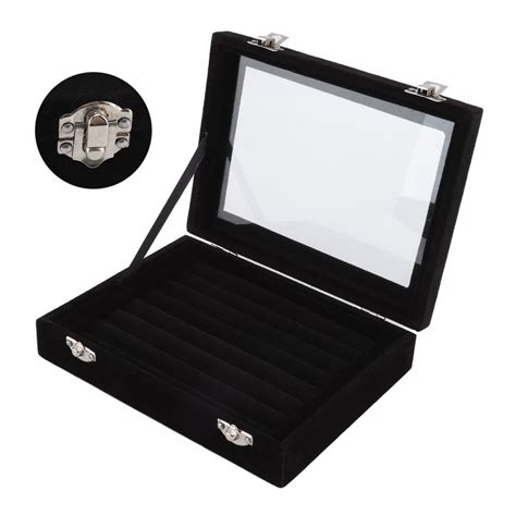 Jewelry Display Box 7 Slots Velvet Ring Storage Display Case With Clear Lid Hot Ebay