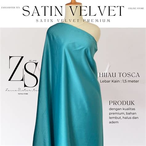 Jual Bahan Kain Satin Velvet Premium Meteran Warna Hijau Tosca Toska