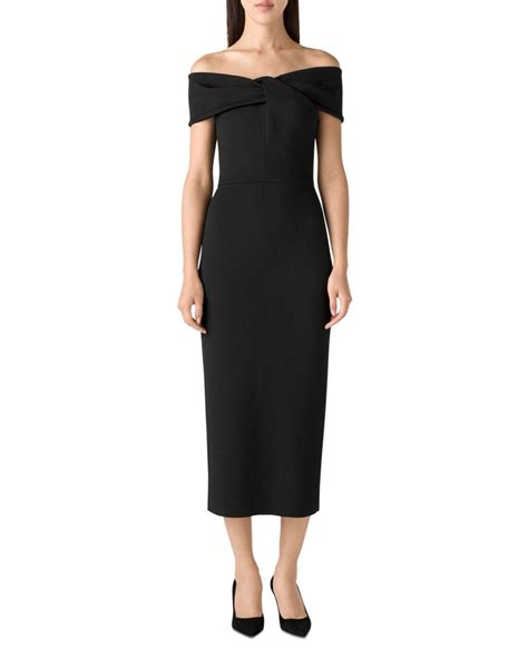 St John Off The Shoulder Knit Midi Dress In Black Lyst