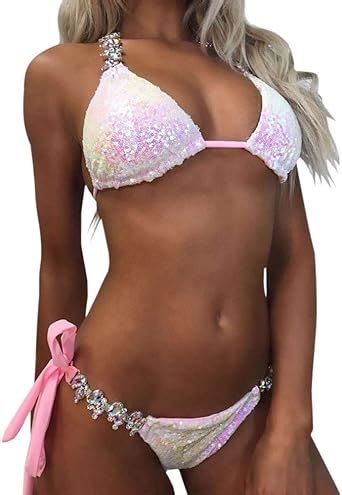 Damen Bikini Set Mit Glitzernden Pailletten Zweiteilig Sexy