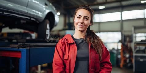 Portrait Of Proud Car Mechanic Woman Smiling And Looking At Camera