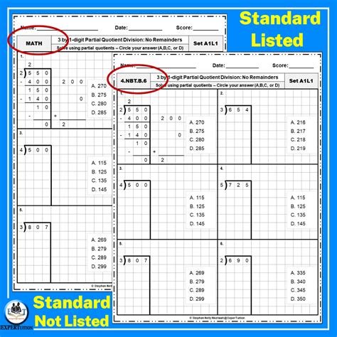 3 Digit By 1 Digit Partial Quotients Division With And Without Remainders Practice Worksheets