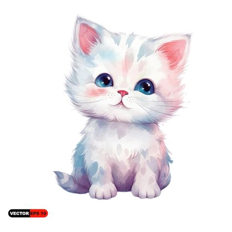 Gato Bonito Desenho Infantil Fundo Branco Vetor Premium