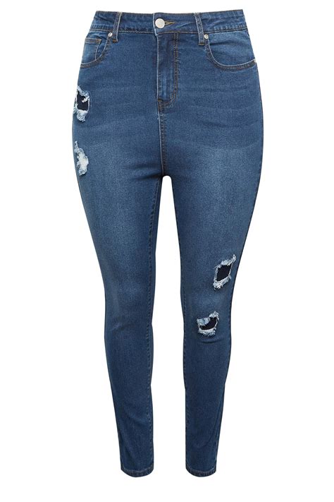 YOURS Plus Size Indigo Blue Rip Repair Skinny Stretch AVA Jeans