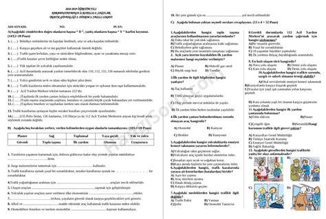 4 Sınıf Trafik Güvenliği 2 Dönem 2 Yazılı Soruları 8 HangiSoru