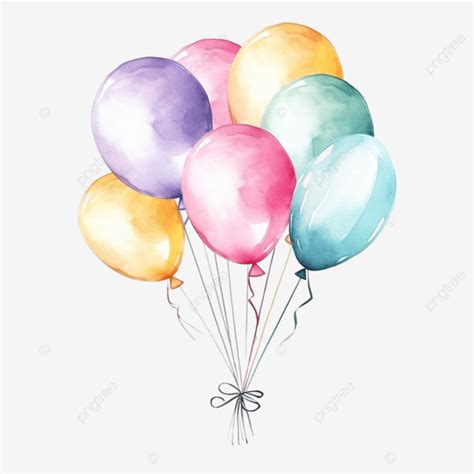 Vibrant Pastel Balloons Bouquet With Strings Watercolor Balloons