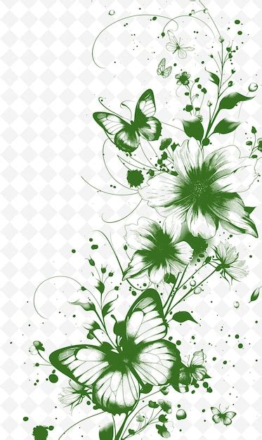 Premium Psd A Green And White Flower With Butterflies On It