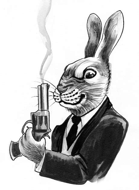 Lapin Avec Un Pistolet Fumant Dessin L Encre Et L Aquarelle