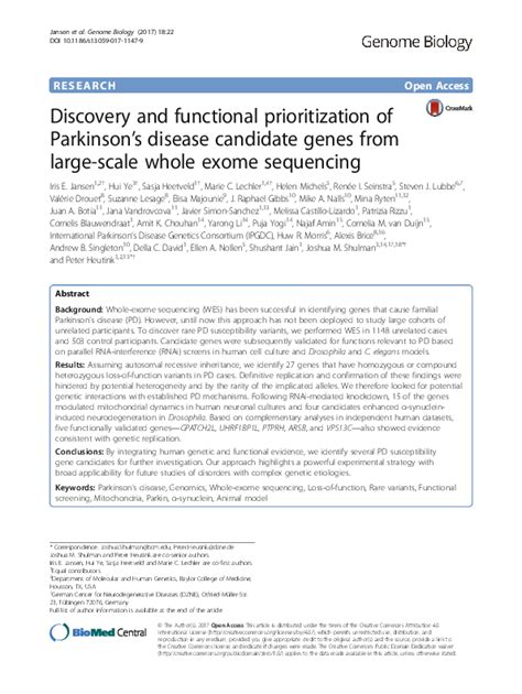 Pdf Discovery And Functional Prioritization Of Parkinson S Disease Candidate Genes From Large