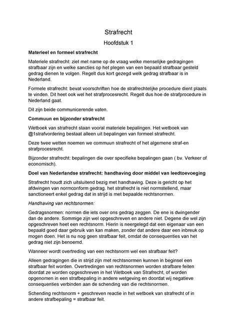 Strafrecht Samenvatting Strafrecht Hoofdstuk Materieel En Formeel