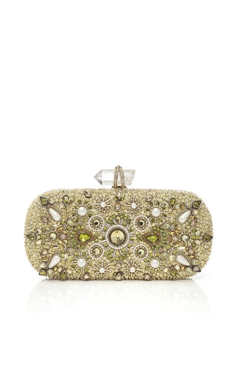 Marchesa Lily Embroidered Clutch In Lime Pearl Evening Handbag Evening