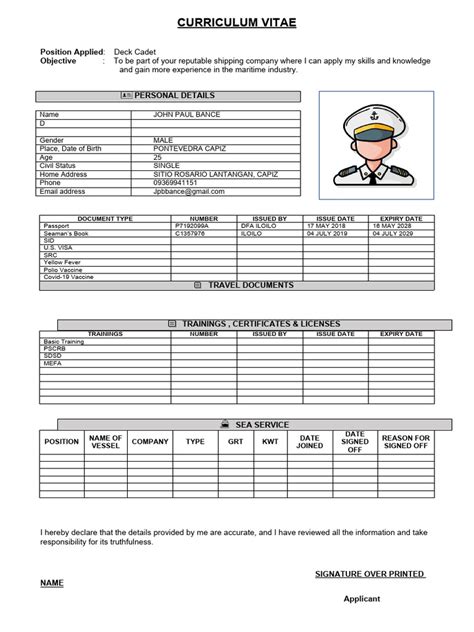 Seafarer Resume Cv Pdf