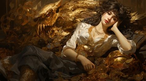 Premium AI Image Golden Dragon And Woman In Gold