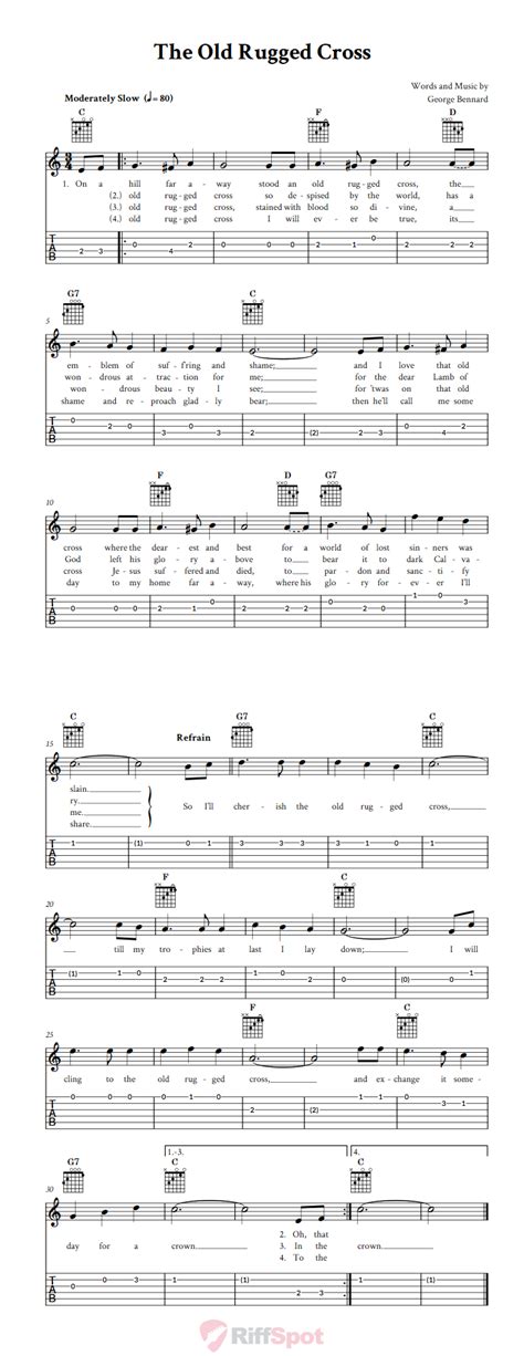 The Old Rugged Cross Easy Guitar Sheet Music And Tab With Chords And