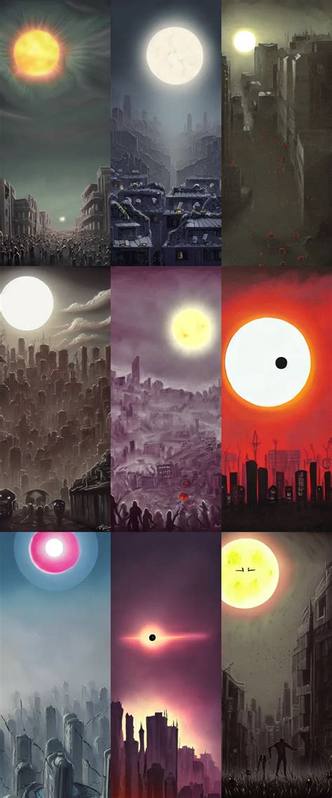 A Ghastly Painting Of An Eclipse Over A City Full Of Stable Diffusion