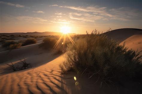 Premium Ai Image Desert Sunrise With Sun Rising Over The Dunes