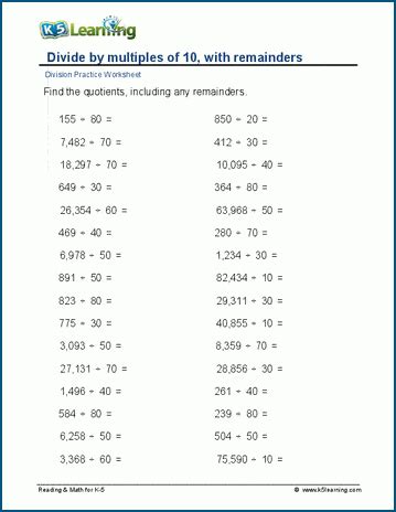 Divide By Multiples Of Worksheet