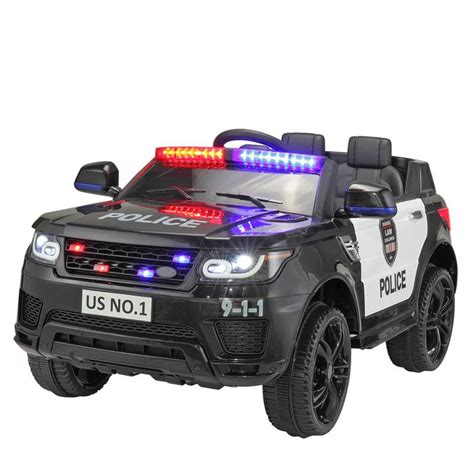 12V Kids Ride On Police Car, Black | TOBBI USA