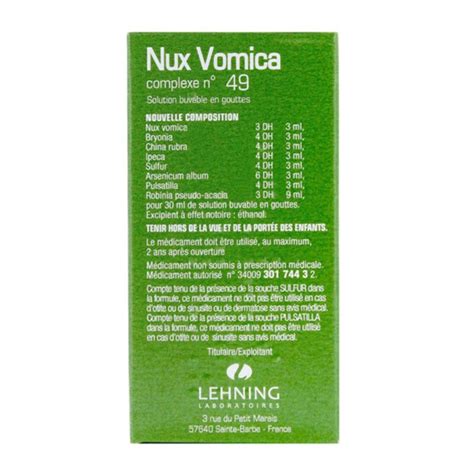 Nux Vomica Complexe n49 de Lehning 30ml Nausées diarrhée vomissements